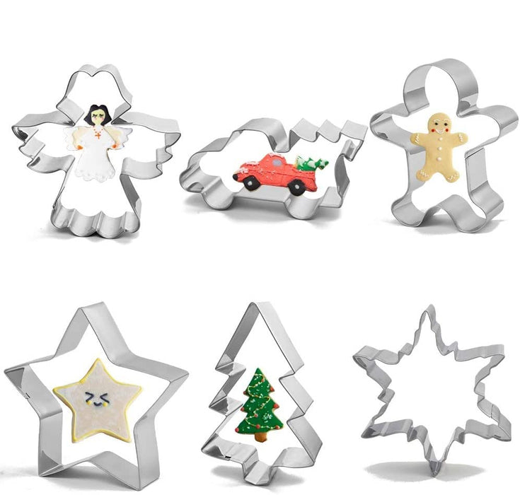 Christmas Cookie cutter Holiday Cookie cutter Set 6 Piece Christmas Tree, Gingerbread Man, snowflake star angel for Biscuit