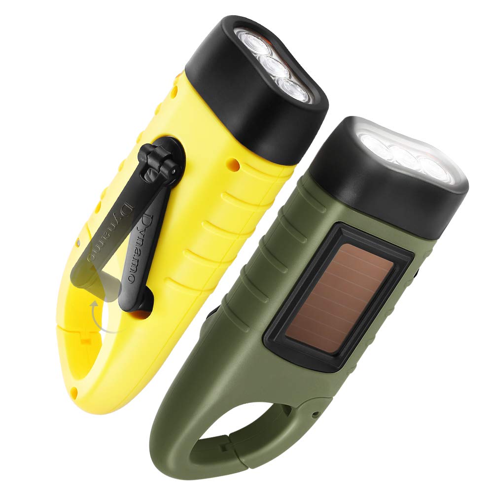 Solar Powered Hand Crank Flashlight- Rechargeable LED Cranking Light With  Clip By Stalwart (For Emergency Hiking Camping and Survival Gear)