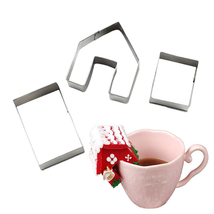 Christmas Cookie Cutters Set 3pcs- 3D Stainless Steel Mini Gingerbread House Cookie Cutter Kit, Chocolate Little House Biscuit