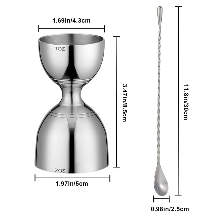 Cocktail Shaker Bar Set - Measuring Jigger & Mixing Spoon Set - Stainless Steel Bar Tools，Stainless Steel Muddler for Cocktails