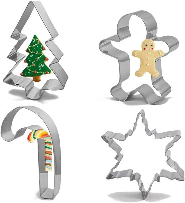 Christmas Cookie Cutter Holiday Cookie Cutter Set 4 Piece Christmas Tree, Gingerbread Man, Snowflake and Candy Cane for Biscuit
