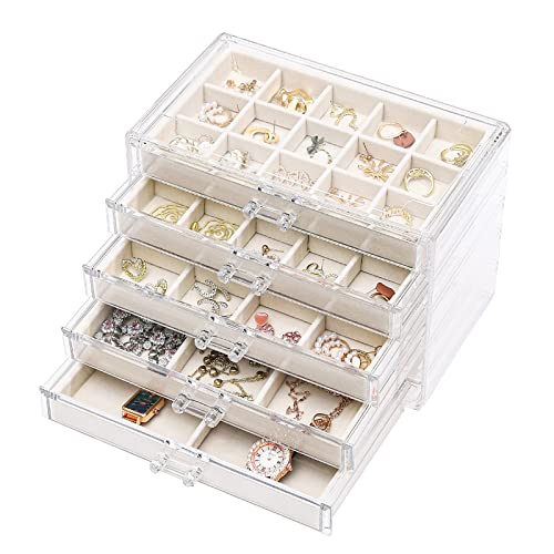 Cq acrylic Jewelry Organizer With 5 Drawers,Earring Storage Box