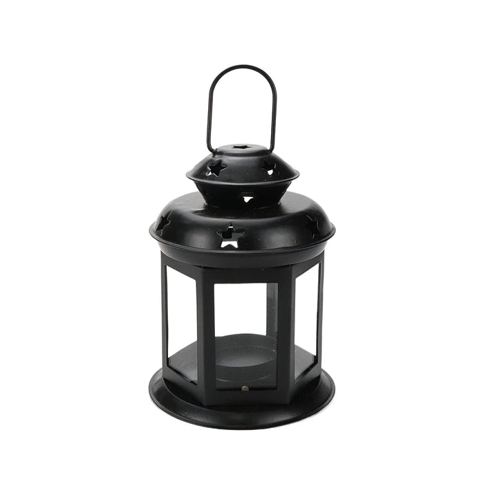 Curqia Vintage Candle Lantern Metal Fireplace Candle Holder Decorative Lanterns for Home Decor with Clear Glass Black
