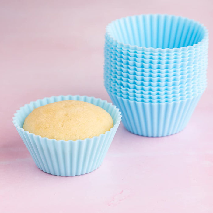 Cookie Cutter Kingdom - Silicone Baking Cups - Bulk 24 pack - Powder Blue - Reusable - Dishwasher Safe (24 Pack)