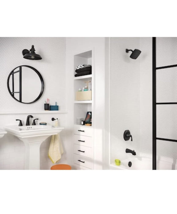 Moen Lindor Matte Black 2-Handle Widespread Bathroom Sink Faucet with Drain