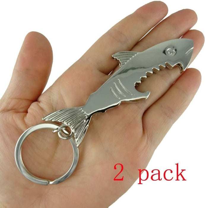 Honbay 2pcs Cute Creative Keychain, Shark Style Metal Bottle Opener Keychain, Metal Pendant White Shark Style Cool Beer Keychain