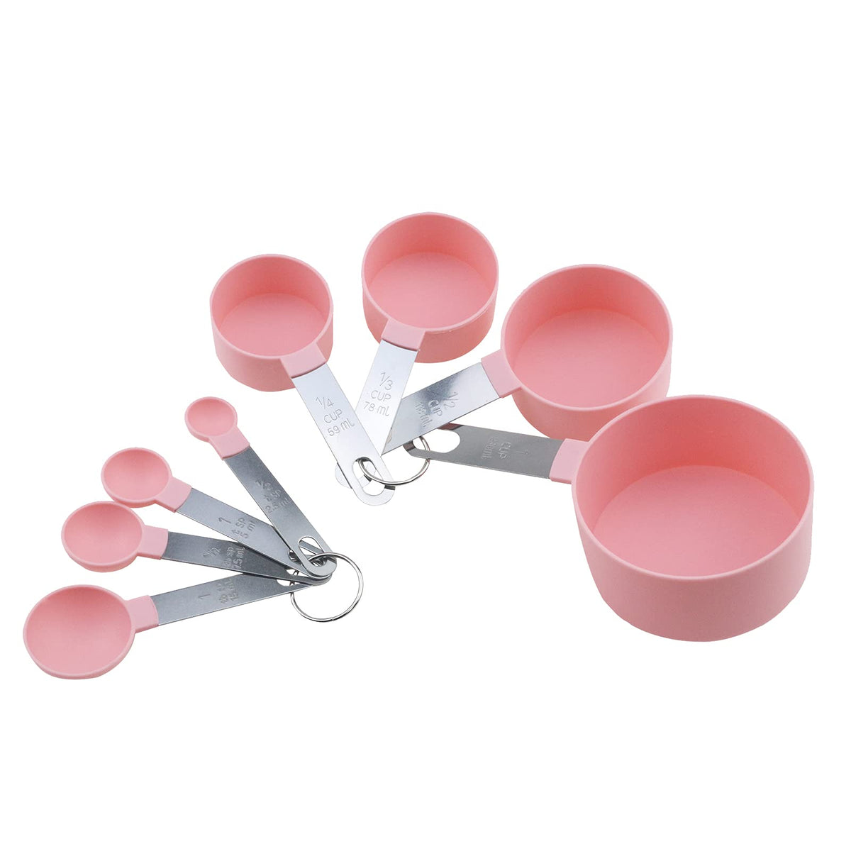 CWC Cook With Color 8pc Measuring Spoons/Cups Red Stainless Steel NEW