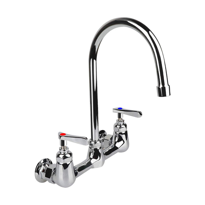 KWODE Wall Mount Faucet 8 Inch Center Commercial Kitchen Sink Faucet with 6" Gooseneck Swivel Spout 2 Handles Control Brass Contructed Chrome Finish