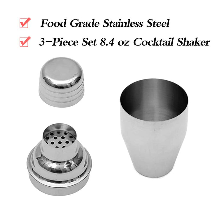 Newness Cocktail Stainless Steel Wine Shaker with Strainer and Lid Top, 8.4oz (250 ml), Small, Single Martini