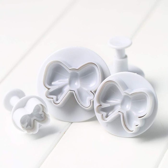 RAYNAG 3 Sets of Bowknot-liked Plastic Plunger Cutters Fondant Cookie Pie Crust Cutout Molds Clay Cake Decorating Cutter