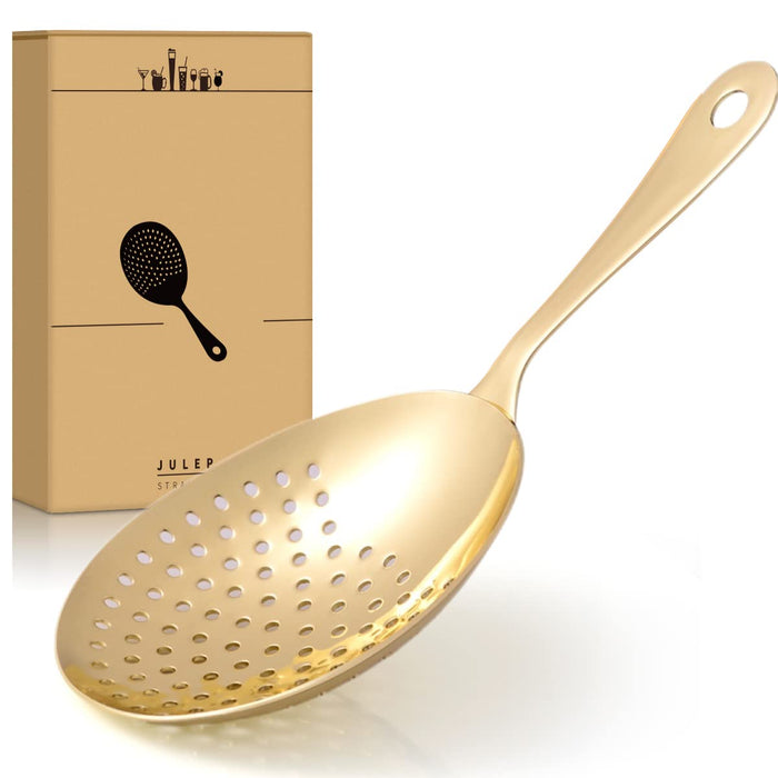 Eligara Julep Strainer - Cocktail Strainer for Drinks, Bar Stainless Steel Cocktails Strainers Spoon Tool with Handle - Use with Cocktail Shakers, Mixing Glasses (Gold)