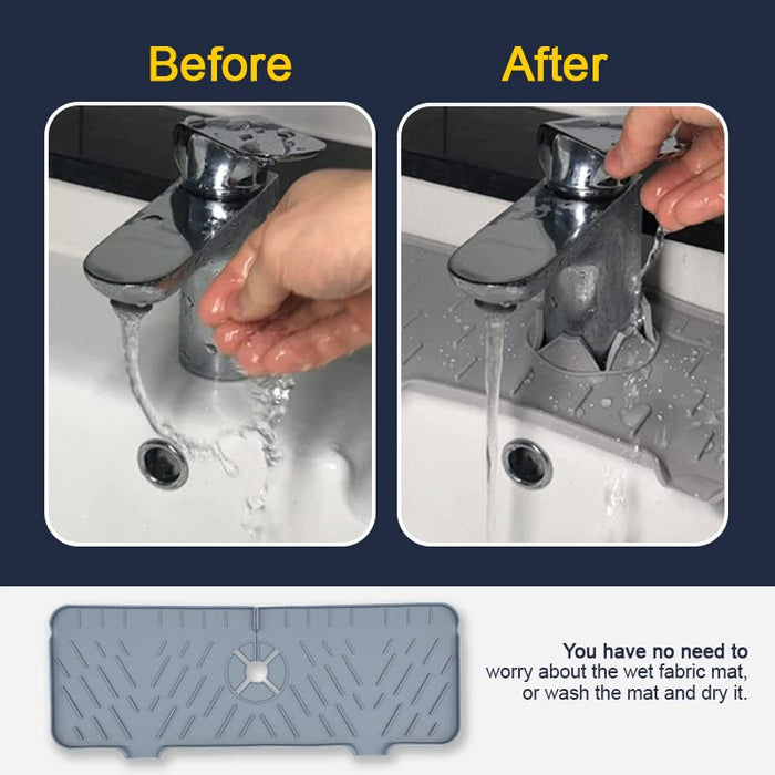 Kitchen Faucet Sink Splash Guard - Water Catcher Mat - Silicone Drying Mat  with Built-in Drain Lip - Kitchen Bathroom Sink Drain Mat - Rubber Drying
