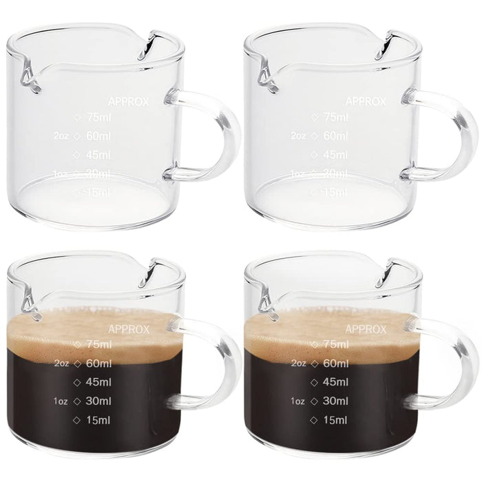 Espresso Coffee Cup Ounce Cup With Scale and Wooden Handle High  Borosilicate Glass Measuring Cup 75ml Double Spout 