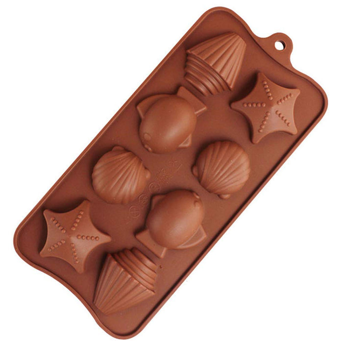 POPBLOSSOM Brown Silicone Mold for Chocolate Candy Seashell Shells Star Fish Tray 3 Molds