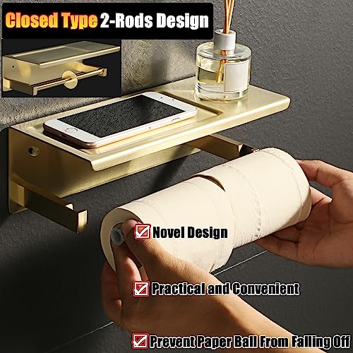 Alise Closed Type Toilet Paper Holder,Bathroom Tissue Holder With Shelf,Sus304 Stainless Steel Double Toilet Paper Roll Holder