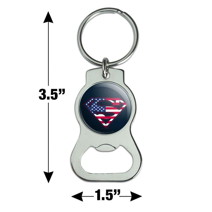 Superman USA American Flag Shield Logo Keychain with Bottle Cap Opener