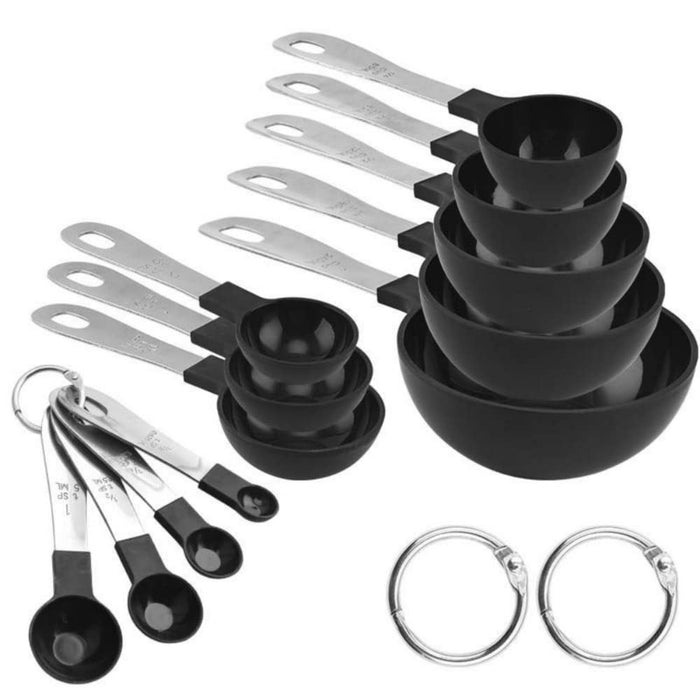 Country Kitchen 12 PC Measuring Cups Set and Measuring Spoon Set/Gunmetal Stainless Steel Handles/Nesting Kitchen Measuring Set/Liquid Measuring Cup