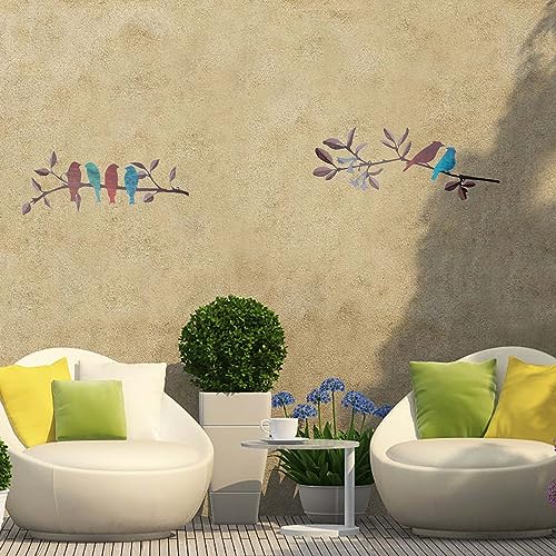 CREATCABIN 2Pcs Metal Birds Wall Art Birds on Branch Metal Wall Decor Leaves with Birds Sculpture Wall Hanging Sign Rtic Leaf