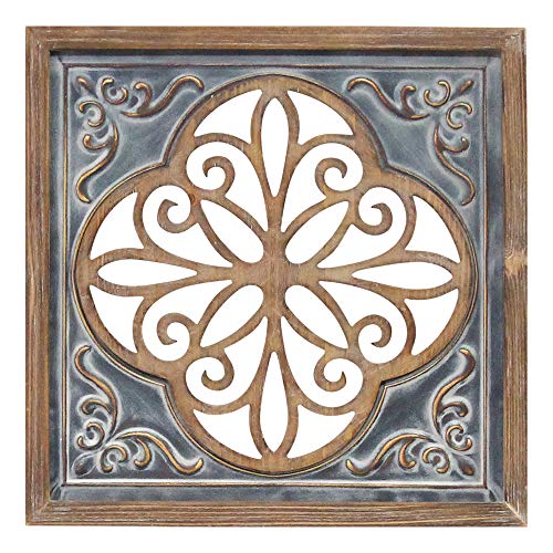 Stratton Home Dcor Stratton Home Decor Wood and Metal Blue Square Wall Dcor, 16.00W X 1.25D X 16.00H