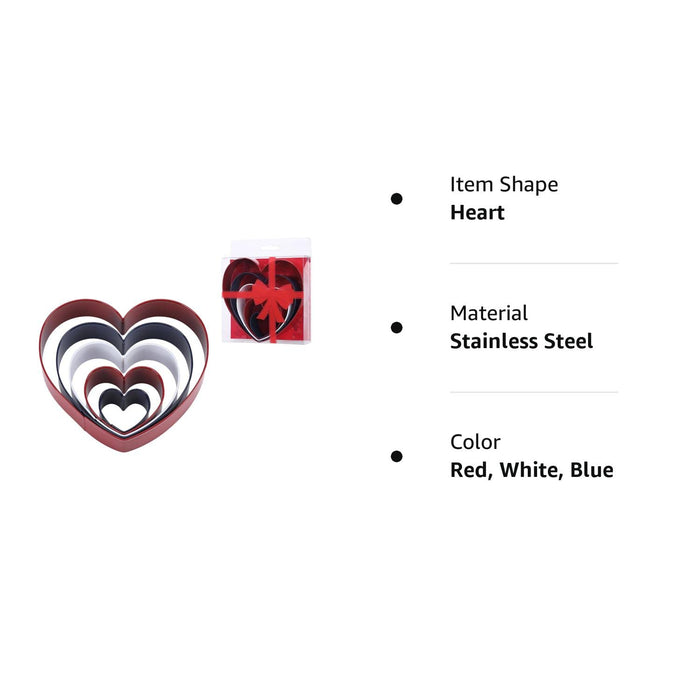 Valentine's Day Heart Cookie Cutter Set - 5 Piece Valentine Cookie Cutters  - Heart, Lips, Heart with Arrow, Double Heart