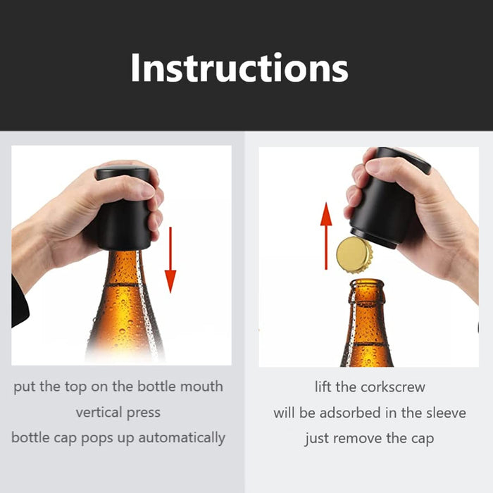 2-Pack Automatic Beer Bottle Opener | Lerkumey Magnetic Stainless-Steel Push Down Bottle Opener | Funny Bartenders Tool | Set of 2