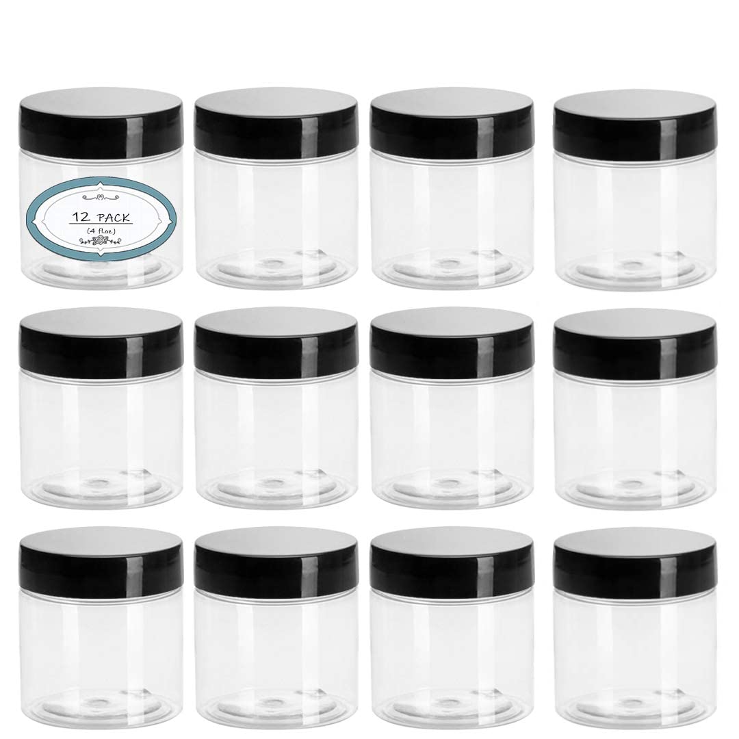 4 oz Plastic Jars with Lids, 12 Pieces Round Clear Plastic Containers with  Inner Liners and Labels, Airtight Wide-Mouth Slime Containers for Slime
