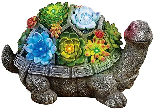 CT DISCOUNT STORE Solar Garden Statue Turtle Figurine - Colorful Succulent and 7 LED Lights Outdoor Lawn Decor - Garden Tortoise Statue for Patio, Lawn and Garden - Unique  for Family and Friend