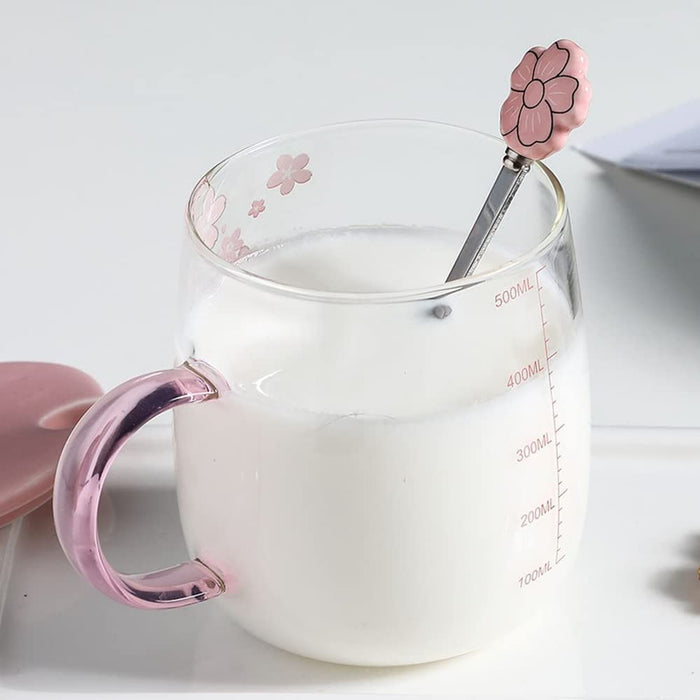 Novelty Pink Sakura High Boron Glass Cup with Ceramic Lid Stainless St —  CHIMIYA