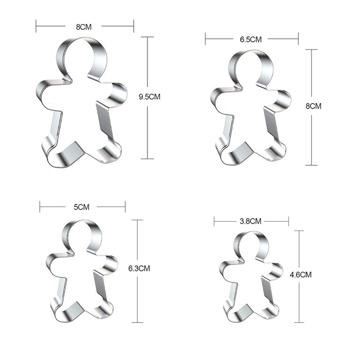 Christmas Cookie Cutter Gingerbread Man 4 Pcs, with Pattern Card and Storage Box Mousse Cake Fruit
