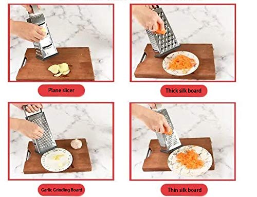 Stainless Steel Heavy-Duty Cheese Grater Professional Box Grater Kitchen Tools Four-Sided Grater with Non-Slip Base