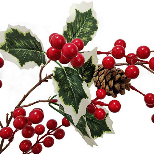 Think Wing Christmas Garland, 6.5ft Red Berry Garland Christmas