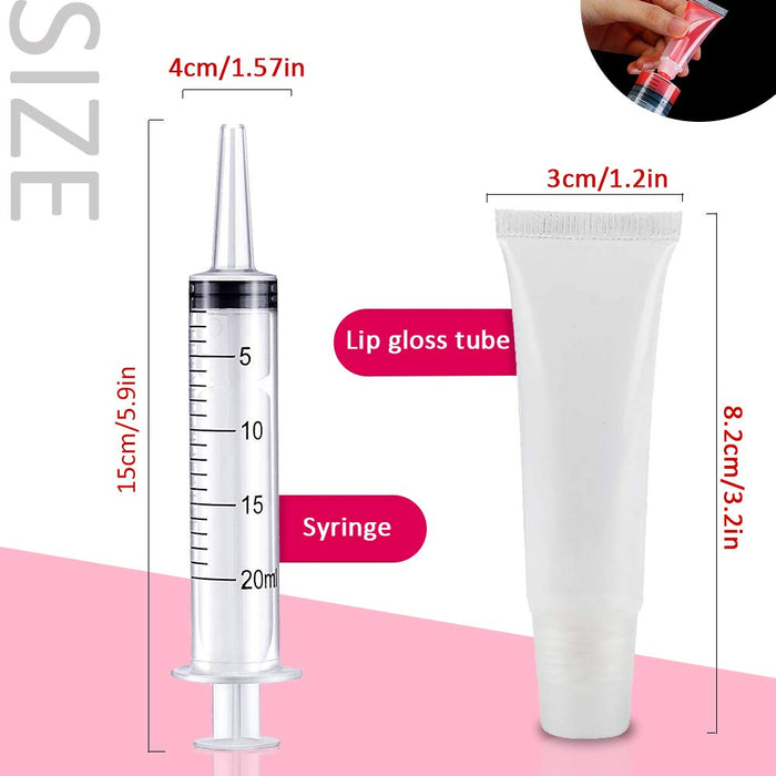 AMORIX 50PCS Lip Gloss Tubes 10ml Lip Gloss Containers Empty Lip Balm Containers Refillable Lipgloss Squeeze Tubes with 2 x 20ml Syringes 5pcs Organza Bags & Tag Labels Stickers for DIY Cosmetic