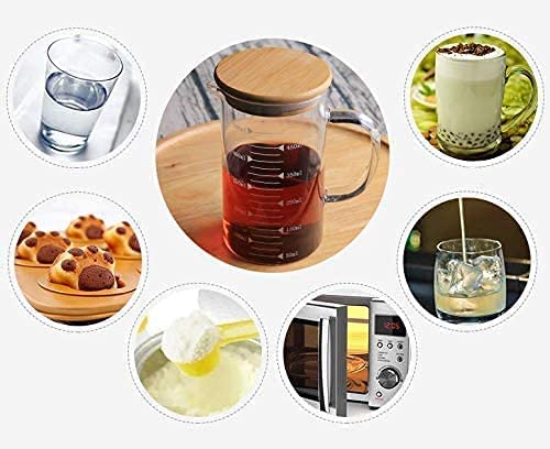 500ml Glass Measuring Cups Jugs with Glass Lid Large Measuring Pitcher Beaker Measured Mug Measure Liquid Milk Glass Cup Clear Scale with Spout