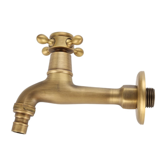 Washing Machine Water Faucet, G1/2 Brass No Leaking Wall Mounted Tap, Single Cross Handle Antique Cold Hot Water Faucet(Long Water Faucet)
