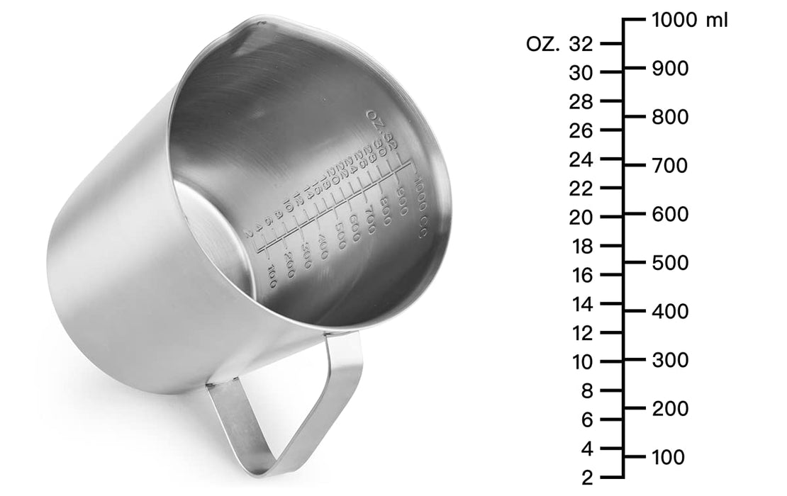 Consfly Stainless Steel Measuring Cup with Lid 2L 70 OZ, Large Mouth  Graduated Beakers Metal Pitcher with Marking and Handle
