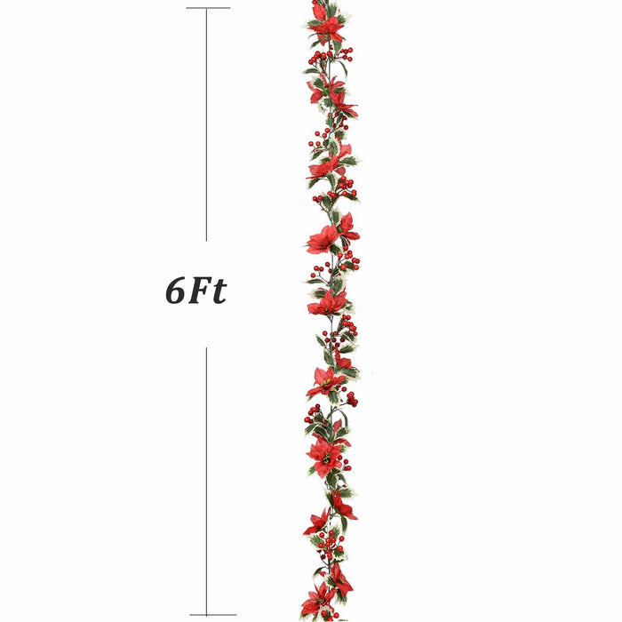 DearHouse 6FT Berry Christmas Garland with Poinsettia Berries Winter Artificial Greenery Garland for Holiday Season Mantel Fireplace Table Runner Centerpiece Year Decoration