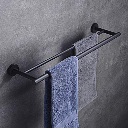 Hoooh Double Bath Towel Bar, 24Inch Matte Black Stainless Steel Hand Towel Rack For Bathroom, A102L60Bk