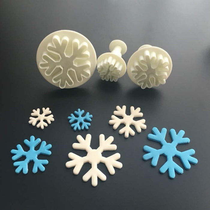 NUOMI 6 Pieces Snowflake Fondant Press Cookie Cutters Plastic Embossing Mould Cake Decorating Tool Handmade Sugarcraft