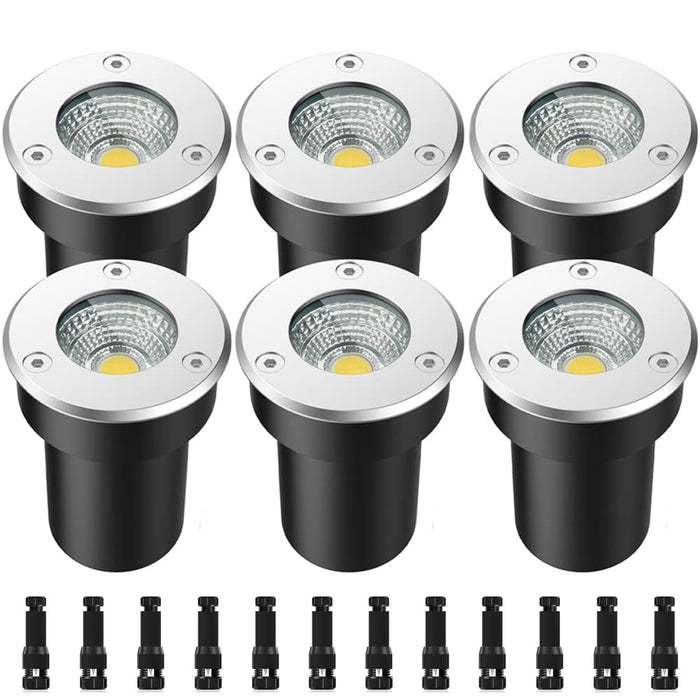 iCreating Low Voltage Well Lights - LED Landscape Well Lights Low Voltage 12V Outdoor Waterproof IP67 In-Ground Lights 6W Warm White Landscape Lighting for Driveway, Deck, Step (6Pack)