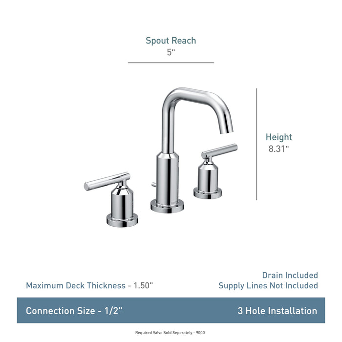 Moen Gibson Brushed Nickel Two-Handle 8-Inch Widespread High Arc Modern Bathroom Sink Faucet, Valve Required, T6142BN