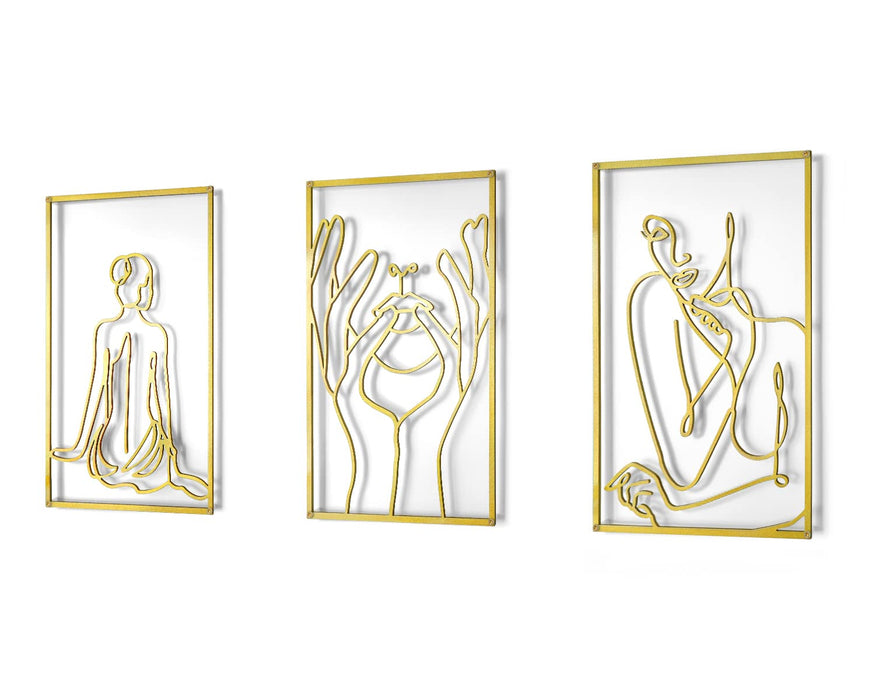 Pinetree Art Gold Metal Wall Art Abstract Metal Wall Sculptures Decor Modern Minimalist Woman Body Line Art for Living Room