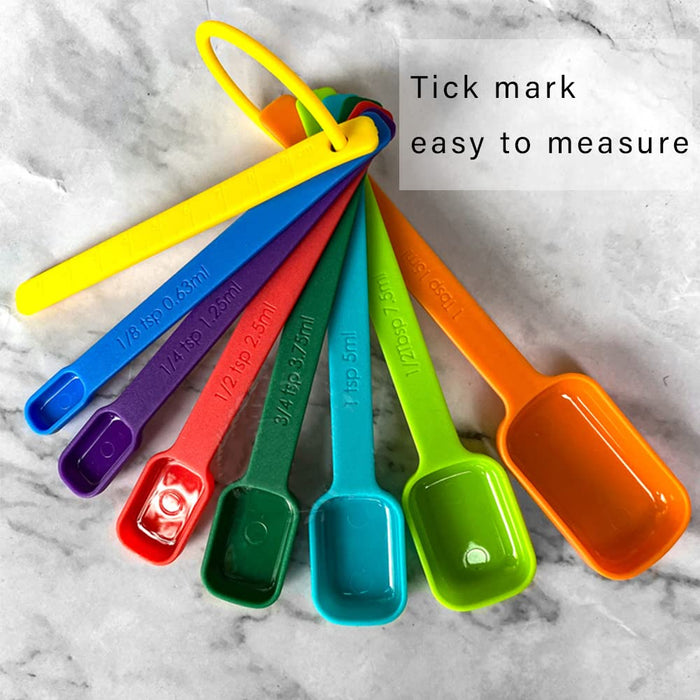 Measuring Cups And Spoons Set, Plastic Measuring Cup And Measuring Spoon Set,  7 Measuring Cups And 7 Spoons With 1 Leveler, Kitchen Measuring Cups Set  For Baking, Colorful Measure Cups And Spoons