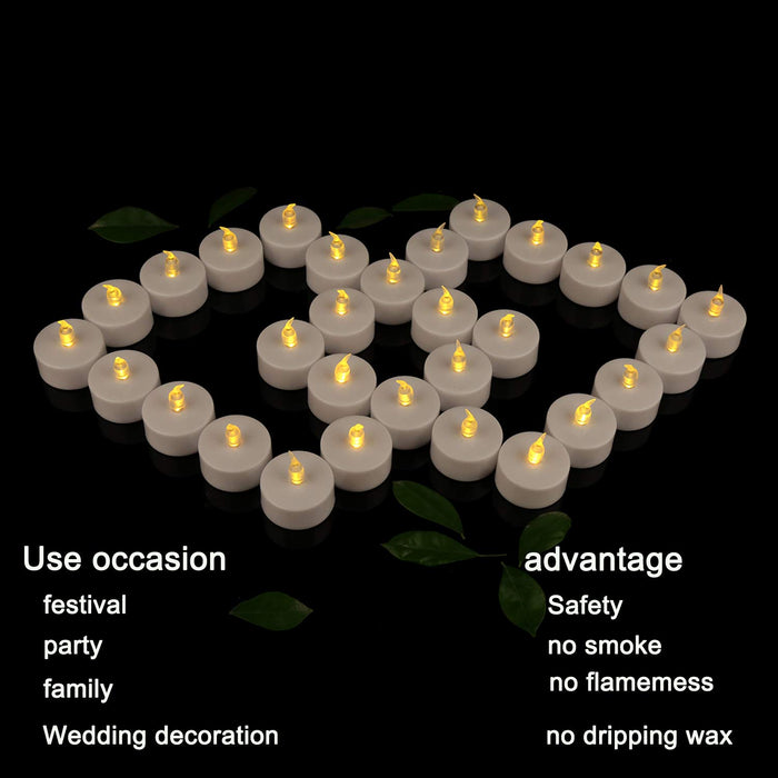 12 Yellow Flameless LED Tea Light Candles - Battery Operated Realistic and Bright Flickering for Festive Celebrations, Romantic Gifts