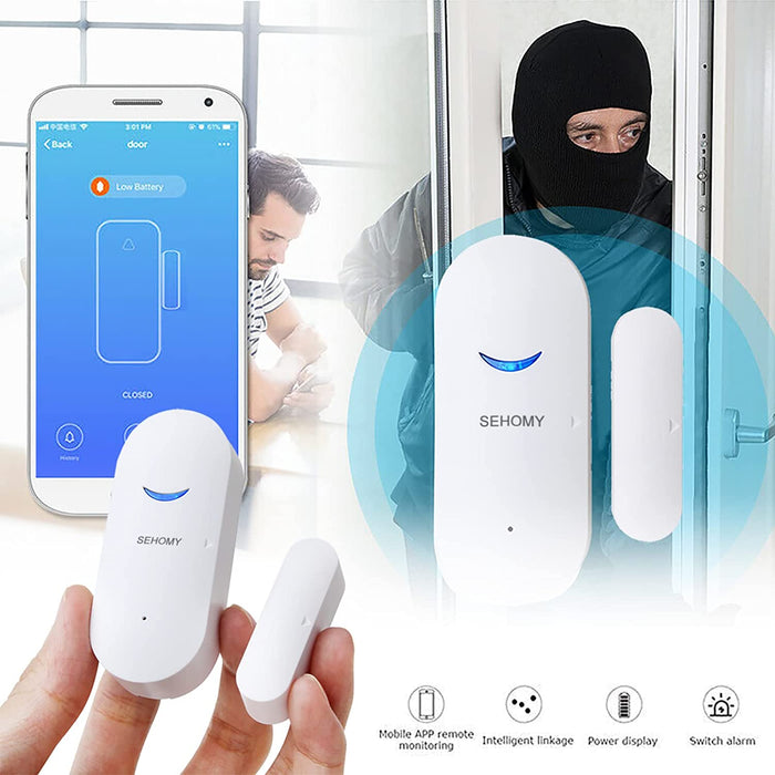 WiFi Door Sensor, Tuya Smart Door Window Sensor, Smart Window Sensor  Real-time Alarm Compatible with Alexa Google Assistant,Home Security Door  Open