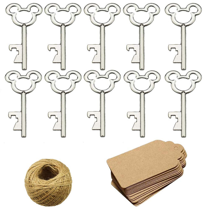 50Pcs Vintage Skeleton Key Bottle Openers with 50pcs Escort Card Tag and Twine for Wedding Party Favors Rustic Decoration