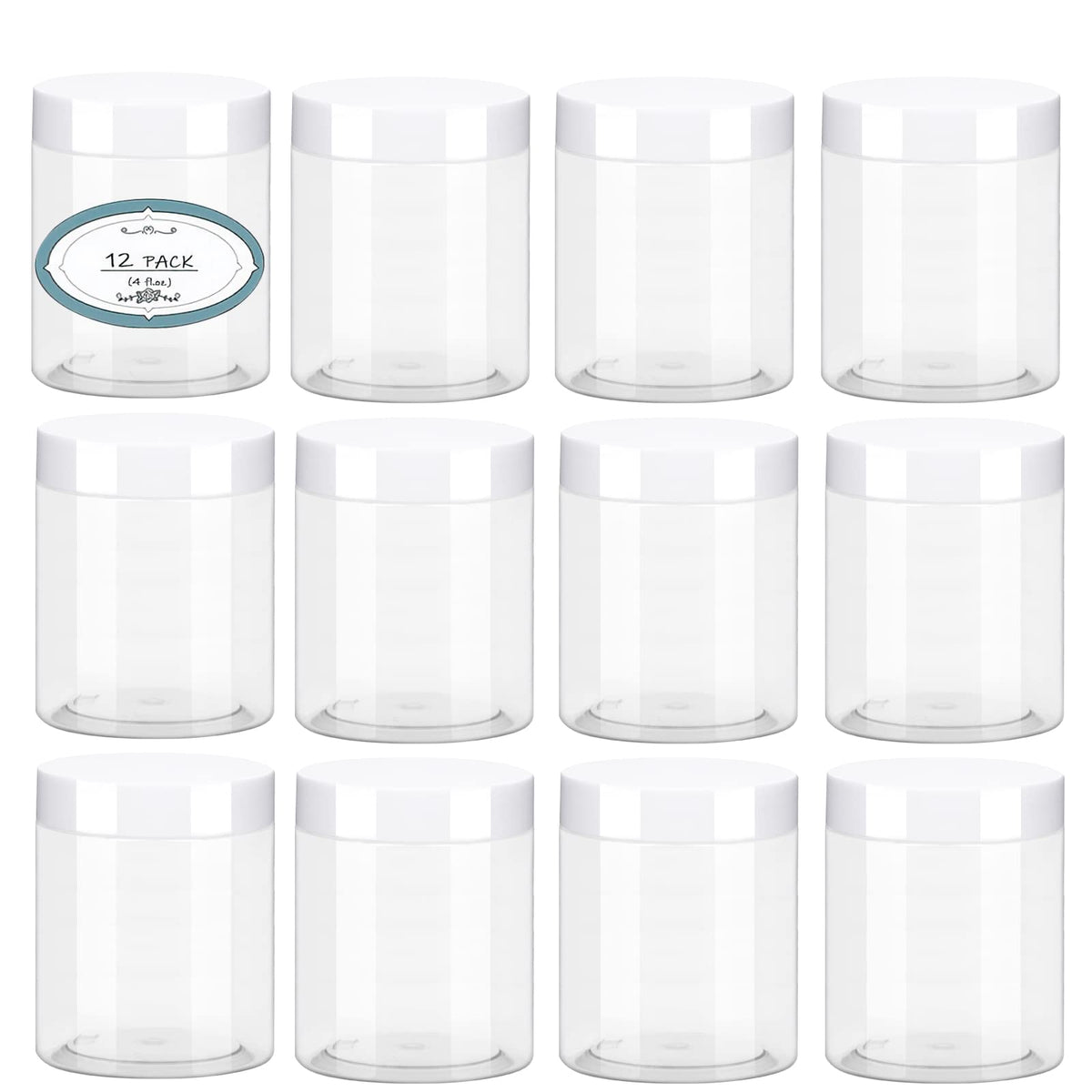 Healthy Packers Slime Containers with Water-tight Lids (8 oz, 12 Pack) -  Clear Plastic Food Storage Jars with Individual Labels- Great for