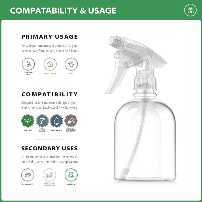 Bar5F Plastic Spray Bottle, 16 oz | Leak Proof, Empty, Clear, Trigger Handle, Adjustable Fine to Stream Output, Refillable, Heavy Duty Sprayer for Hair Salons & Spas, Household Cleaners, Cooking