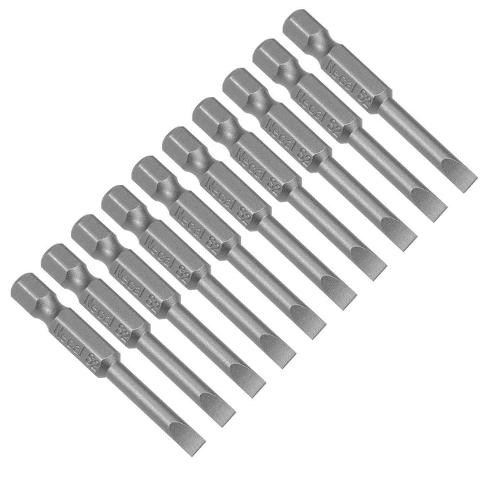 uxcell 10 Pcs 4mm Slotted Tip Magnetic Flat Head Screwdriver Bits, 1/4 Inch Hex Shank 2-inch Length S2 Power Tool (Sandblasting)