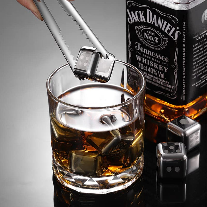 Whiskey Stones s for Men Dad, Dice Reusable Ice Cube, Whiskey Stainless Steel Metal Ice Cubes, Cool Man Cave Gadgets, Unique Anni
