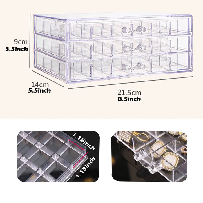 CLUQMEIK Earring Organizer Box Clear Storage Acrylic for Earrings Necklace  Organizer Jewelry Box with 72 Grids Storage Compartments Transparent Ring